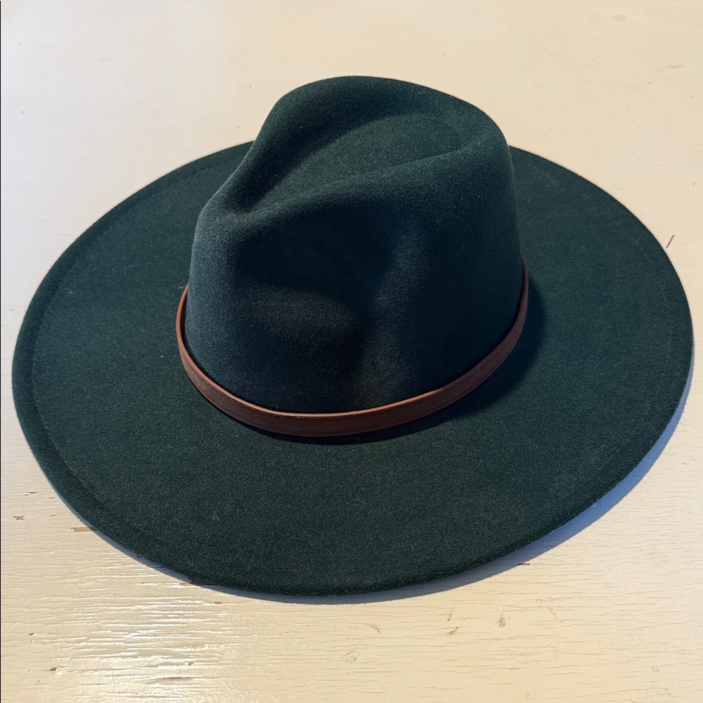 Dark Green Fedora Hat with Brown Band